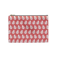 Coral And White Lady Bug Pattern Cosmetic Bag (Medium) 