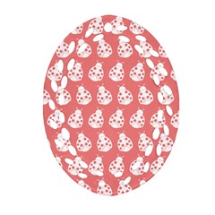 Coral And White Lady Bug Pattern Ornament (Oval Filigree) 