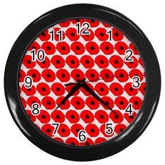 Red Peony Flower Pattern Wall Clocks (black) by GardenOfOphir