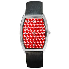 Red Peony Flower Pattern Barrel Metal Watches by GardenOfOphir
