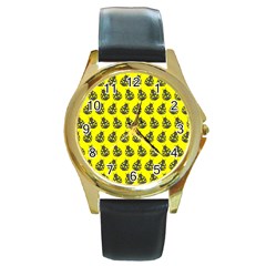 Ladybug Vector Geometric Tile Pattern Round Gold Metal Watches by GardenOfOphir