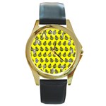 Ladybug Vector Geometric Tile Pattern Round Gold Metal Watches Front