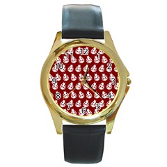 Ladybug Vector Geometric Tile Pattern Round Gold Metal Watches by GardenOfOphir