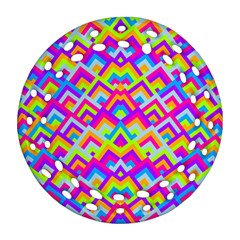 Colorful Trendy Chic Modern Chevron Pattern Round Filigree Ornament (2side) by GardenOfOphir