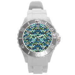 Trendy Chic Modern Chevron Pattern Round Plastic Sport Watch (l) by GardenOfOphir