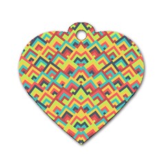 Trendy Chic Modern Chevron Pattern Dog Tag Heart (one Side) by GardenOfOphir