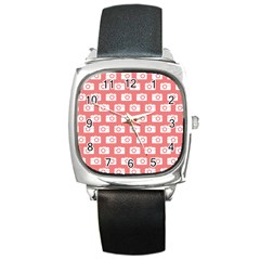 Modern Chic Vector Camera Illustration Pattern Square Metal Watches by GardenOfOphir