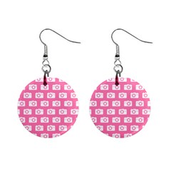 Pink Modern Chic Vector Camera Illustration Pattern Mini Button Earrings by GardenOfOphir