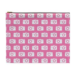 Pink Modern Chic Vector Camera Illustration Pattern Cosmetic Bag (xl) by GardenOfOphir