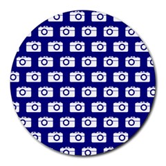 Modern Chic Vector Camera Illustration Pattern Round Mousepads by GardenOfOphir