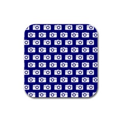 Modern Chic Vector Camera Illustration Pattern Rubber Square Coaster (4 Pack) 