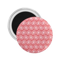 Coral Pink Gerbera Daisy Vector Tile Pattern 2.25  Magnets