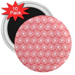 Coral Pink Gerbera Daisy Vector Tile Pattern 3  Magnets (10 pack) 