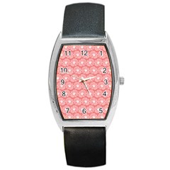 Coral Pink Gerbera Daisy Vector Tile Pattern Barrel Metal Watches