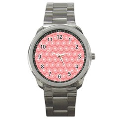 Coral Pink Gerbera Daisy Vector Tile Pattern Sport Metal Watches