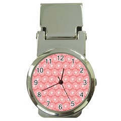 Coral Pink Gerbera Daisy Vector Tile Pattern Money Clip Watches