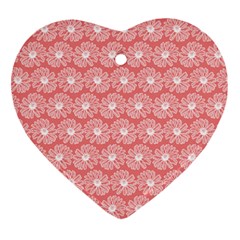 Coral Pink Gerbera Daisy Vector Tile Pattern Heart Ornament (2 Sides)