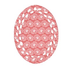 Coral Pink Gerbera Daisy Vector Tile Pattern Oval Filigree Ornament (2-Side) 