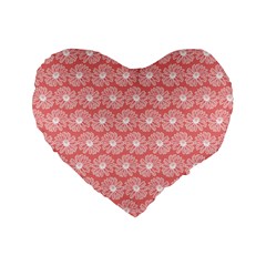 Coral Pink Gerbera Daisy Vector Tile Pattern Standard 16  Premium Heart Shape Cushions