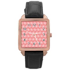 Coral Pink Gerbera Daisy Vector Tile Pattern Rose Gold Watches by GardenOfOphir