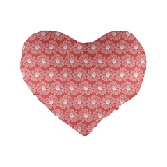 Coral Pink Gerbera Daisy Vector Tile Pattern Standard 16  Premium Flano Heart Shape Cushions by GardenOfOphir