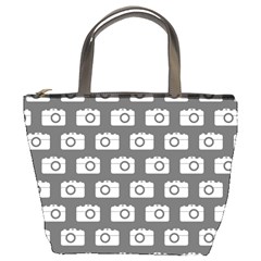 Modern Chic Vector Camera Illustration Pattern Bucket Bags by GardenOfOphir