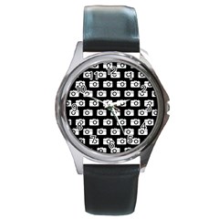 Modern Chic Vector Camera Illustration Pattern Round Metal Watches by GardenOfOphir