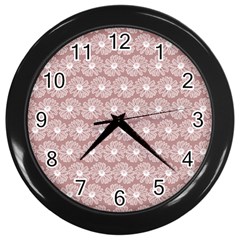 Gerbera Daisy Vector Tile Pattern Wall Clocks (black)