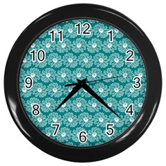 Gerbera Daisy Vector Tile Pattern Wall Clocks (black) by GardenOfOphir