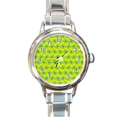 Gerbera Daisy Vector Tile Pattern Round Italian Charm Watches by GardenOfOphir