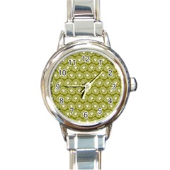 Gerbera Daisy Vector Tile Pattern Round Italian Charm Watches by GardenOfOphir