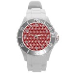 Gerbera Daisy Vector Tile Pattern Round Plastic Sport Watch (L) Front