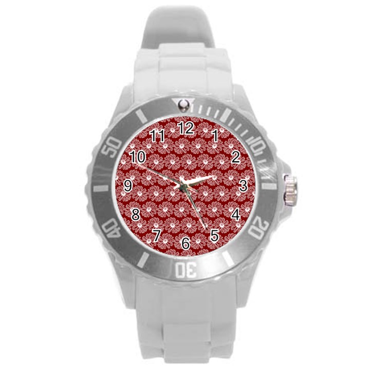 Gerbera Daisy Vector Tile Pattern Round Plastic Sport Watch (L)