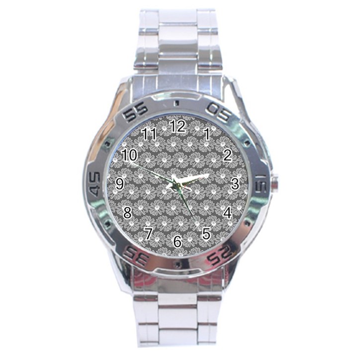 Gerbera Daisy Vector Tile Pattern Stainless Steel Men s Watch