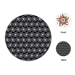 Black And White Gerbera Daisy Vector Tile Pattern Playing Cards (round)  by GardenOfOphir