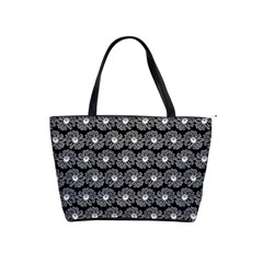 Black And White Gerbera Daisy Vector Tile Pattern Shoulder Handbags by GardenOfOphir