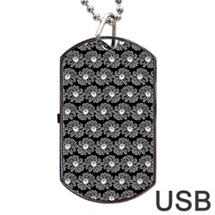 Black And White Gerbera Daisy Vector Tile Pattern Dog Tag Usb Flash (two Sides)  by GardenOfOphir