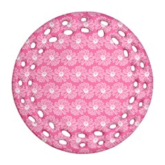 Pink Gerbera Daisy Vector Tile Pattern Round Filigree Ornament (2side) by GardenOfOphir