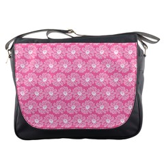 Pink Gerbera Daisy Vector Tile Pattern Messenger Bags by GardenOfOphir