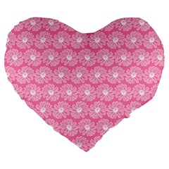 Pink Gerbera Daisy Vector Tile Pattern Large 19  Premium Heart Shape Cushions by GardenOfOphir