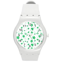 Sweet Shiny Floral Green Round Plastic Sport Watch (m) by ImpressiveMoments