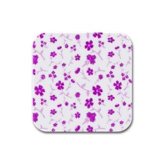 Sweet Shiny Floral Pink Rubber Square Coaster (4 Pack)  by ImpressiveMoments