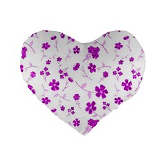 Sweet Shiny Floral Pink Standard 16  Premium Flano Heart Shape Cushions by ImpressiveMoments