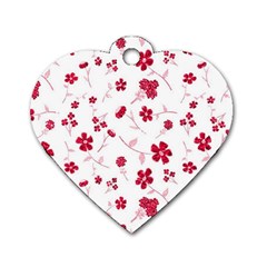 Sweet Shiny Floral Red Dog Tag Heart (two Sides) by ImpressiveMoments
