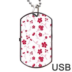 Sweet Shiny Floral Red Dog Tag Usb Flash (one Side) by ImpressiveMoments