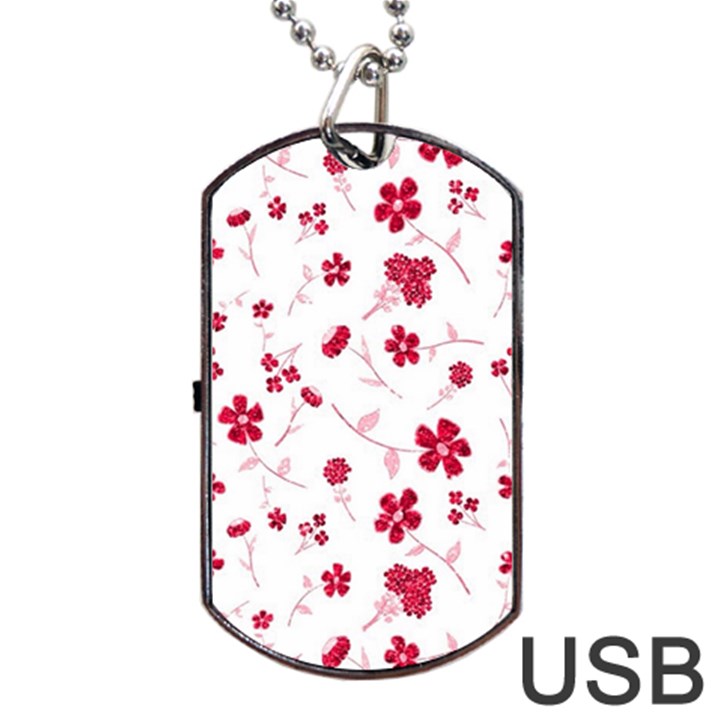 Sweet Shiny Floral Red Dog Tag USB Flash (Two Sides) 