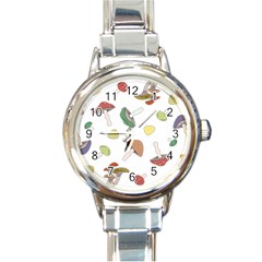 Mushrooms Pattern 02 Round Italian Charm Watches by Famous