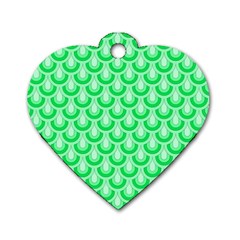 Awesome Retro Pattern Green Dog Tag Heart (Two Sides)