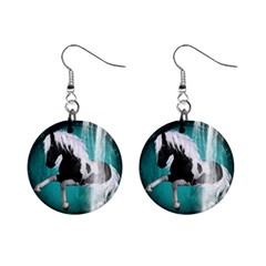 Beautiful Horse With Water Splash  Mini Button Earrings by FantasyWorld7