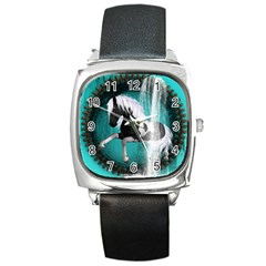 Beautiful Horse With Water Splash  Square Metal Watches